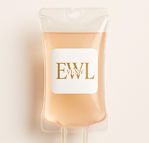 IV fluid bag filled with a peach-colored liquid