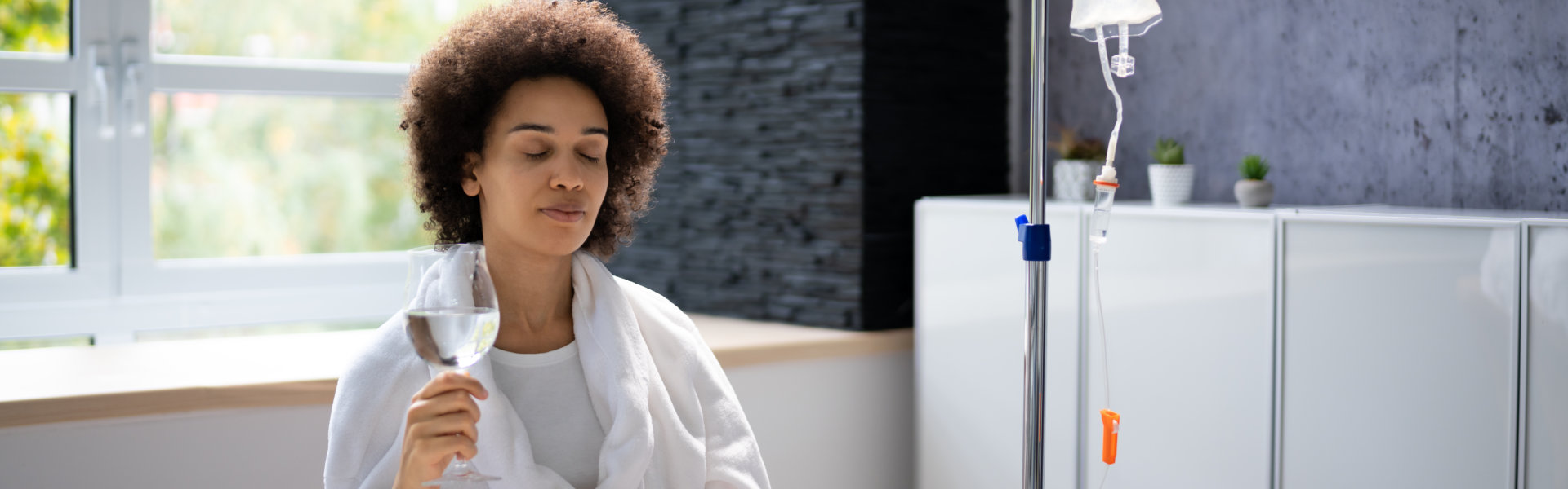 a woman drinking water